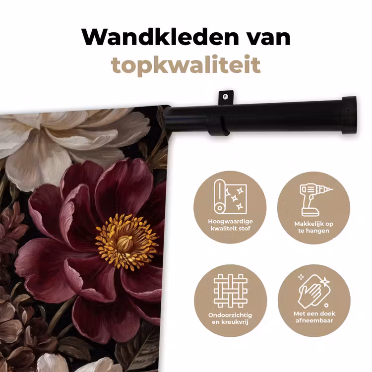 Wandkleed - Bloemen - Boeket - Klassiek - Donker - Rood — 3