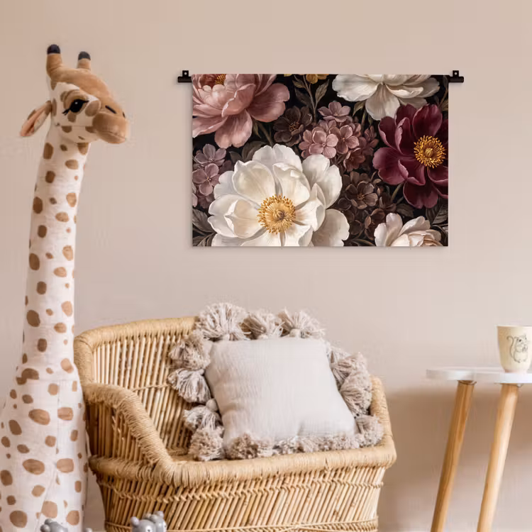 Wandkleed - Bloemen - Boeket - Klassiek - Donker - Rood — 5