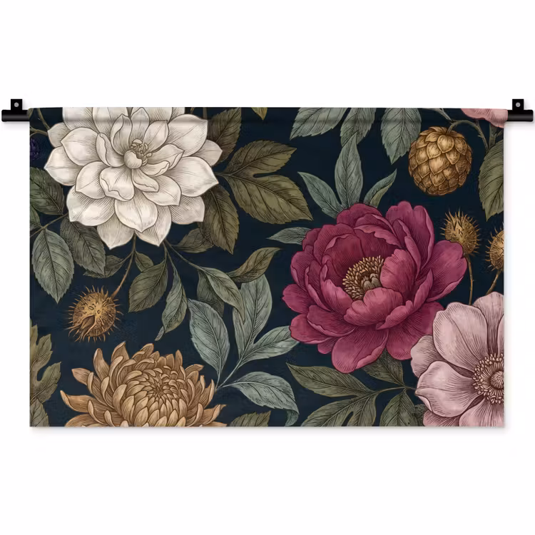 Wandkleed - Bloemen - Botanisch - Illustratie - Donker - Vintage — 1