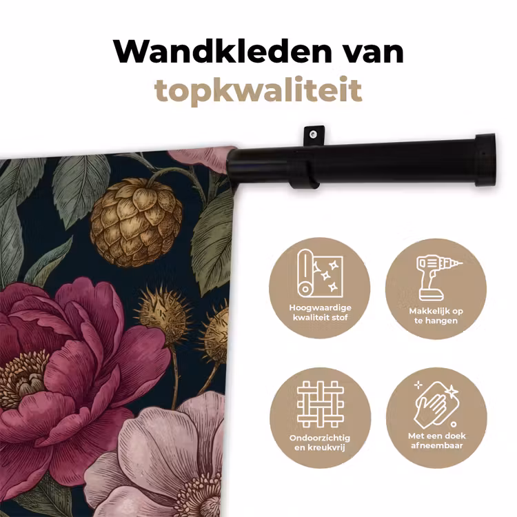 Wandkleed - Bloemen - Botanisch - Illustratie - Donker - Vintage — 3