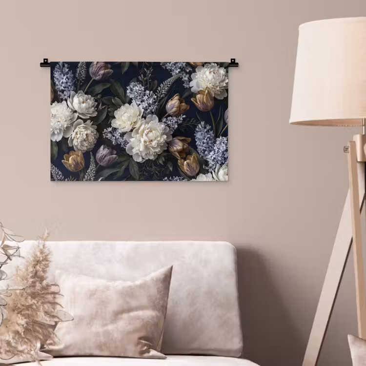 Wandkleed - Bloemen - Donker - Elegant - Natuur - Wit — 2