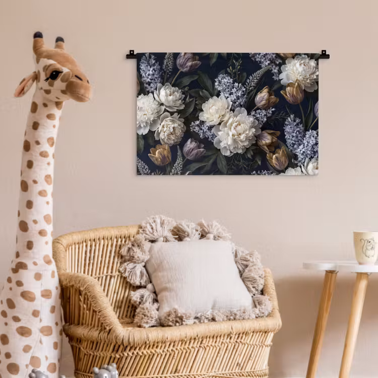 Wandkleed - Bloemen - Donker - Elegant - Natuur - Wit — 5