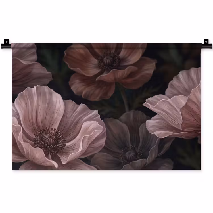 Wandkleed - Bloemen - Natuur - Roze - Donker - Modern — 1