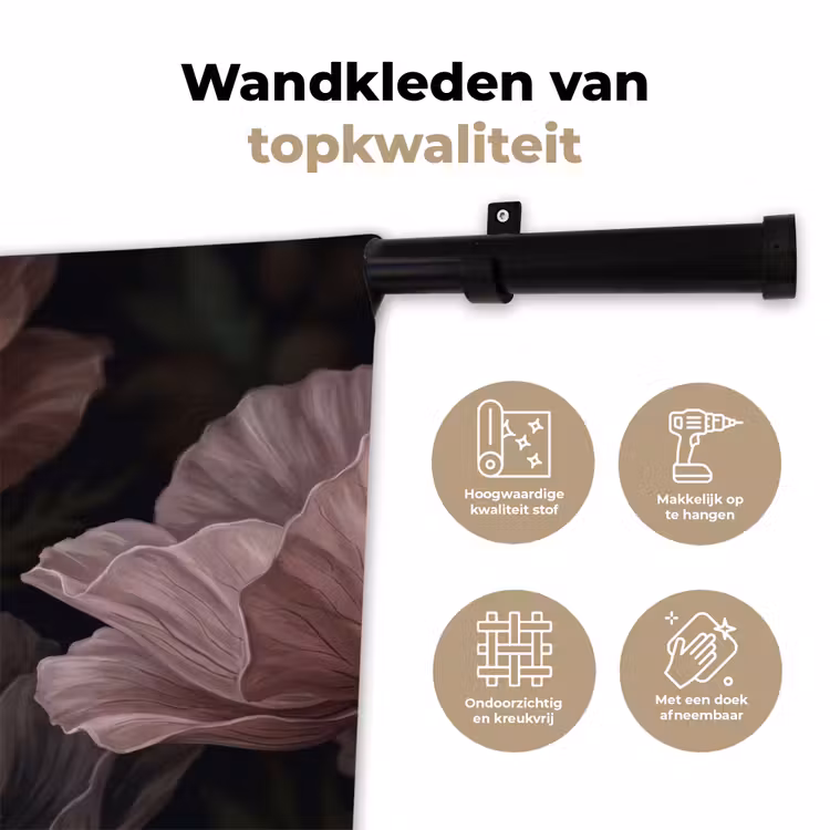 Wandkleed - Bloemen - Natuur - Roze - Donker - Modern — 3