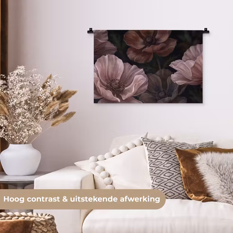 Wandkleed - Bloemen - Natuur - Roze - Donker - Modern — 4