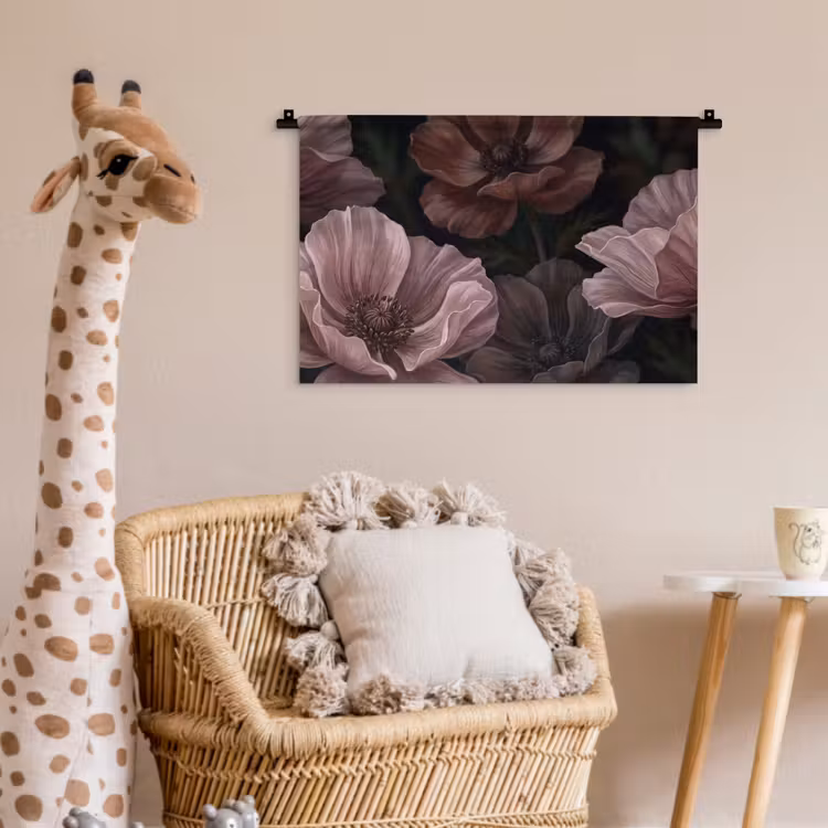 Wandkleed - Bloemen - Natuur - Roze - Donker - Modern — 5