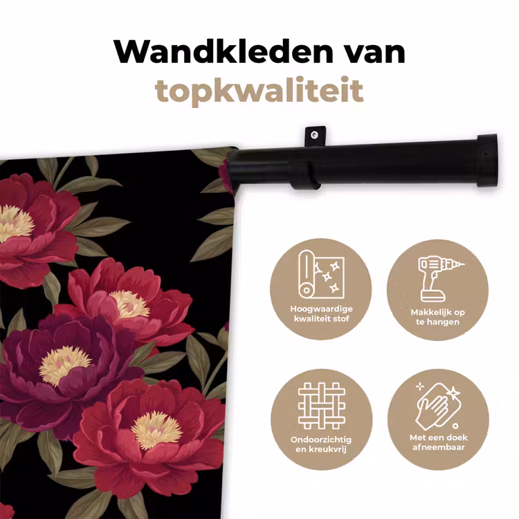 Wandkleed - Bloemen - Patroon - Botanisch - Rood - Zwart — 3