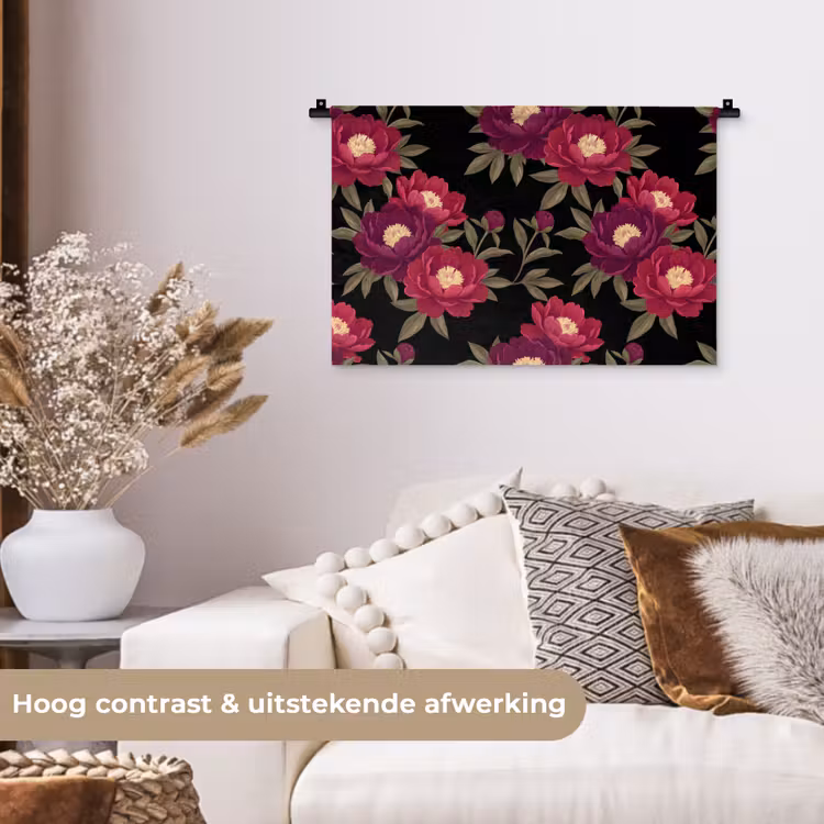 Wandkleed - Bloemen - Patroon - Botanisch - Rood - Zwart — 4