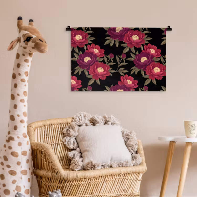Wandkleed - Bloemen - Patroon - Botanisch - Rood - Zwart — 5