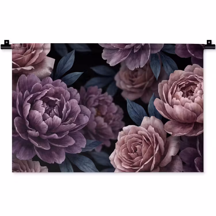 Wandkleed - Bloemen - Patroon - Donker - Botanisch - Paars — 1