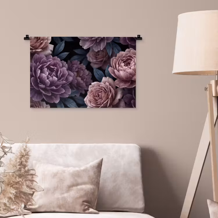 Wandkleed - Bloemen - Patroon - Donker - Botanisch - Paars — 2
