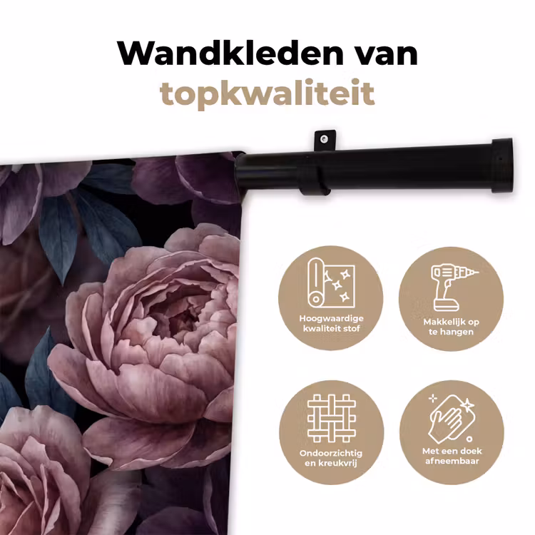 Wandkleed - Bloemen - Patroon - Donker - Botanisch - Paars — 3