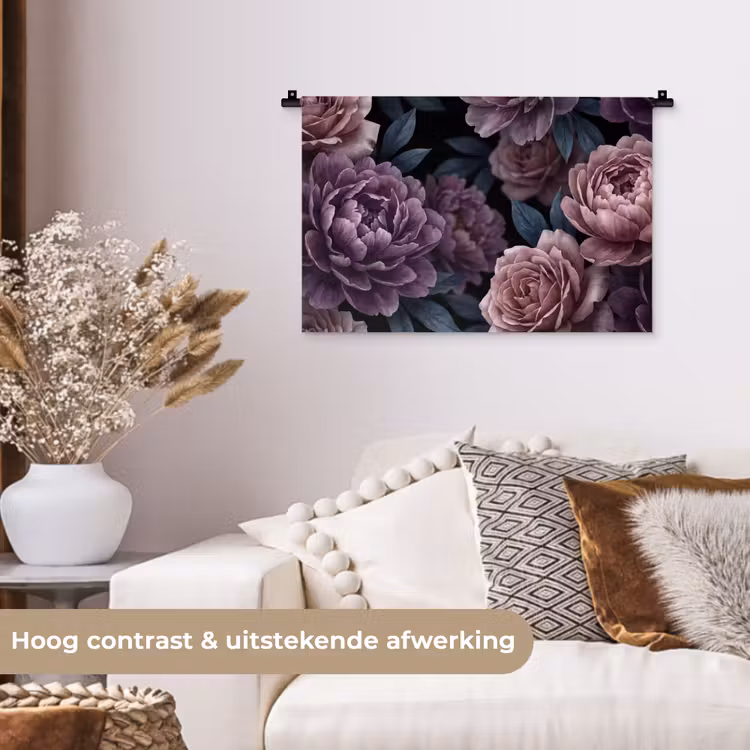 Wandkleed - Bloemen - Patroon - Donker - Botanisch - Paars — 4
