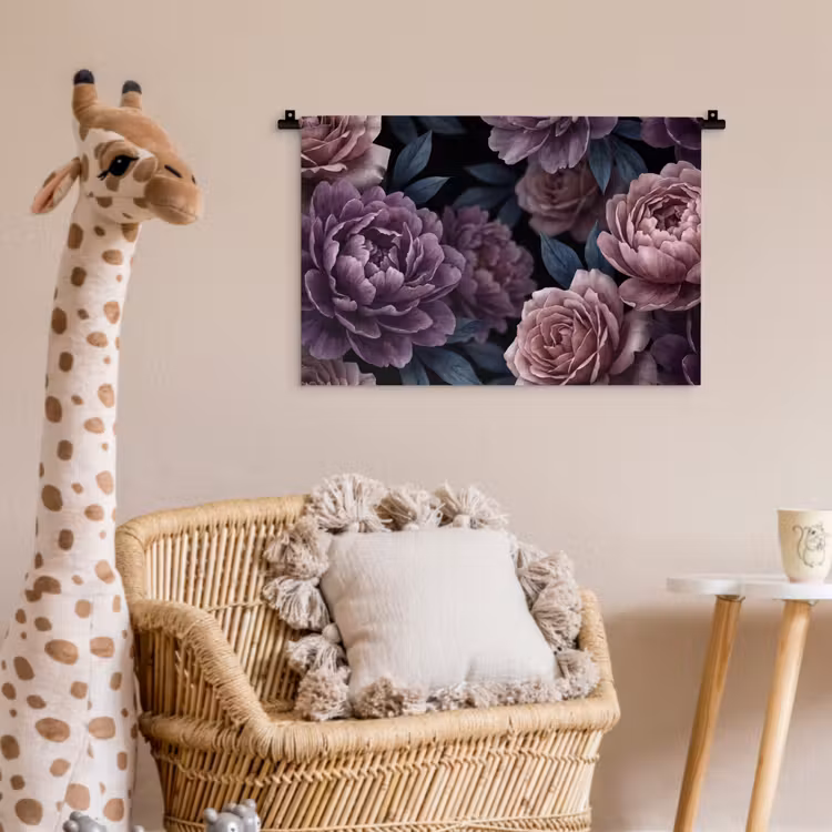 Wandkleed - Bloemen - Patroon - Donker - Botanisch - Paars — 5