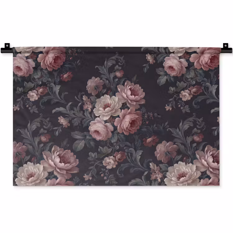 Wandkleed - Bloemen - Patroon - Sierlijk - Roze - Donker — 1