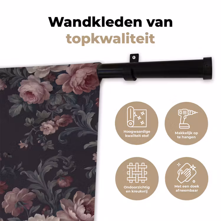 Wandkleed - Bloemen - Patroon - Sierlijk - Roze - Donker — 3