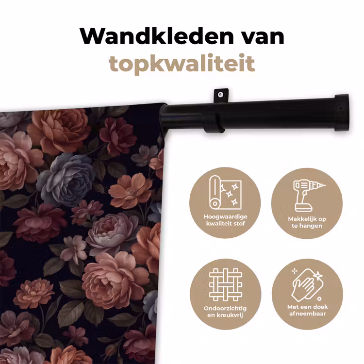 Wandkleed - Bloemen - Patroon - Vintage - Donker - Roze — 3