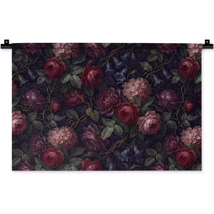 Wandkleed - Bloemen - Rood - Klassiek - Donker - Patroon — 1