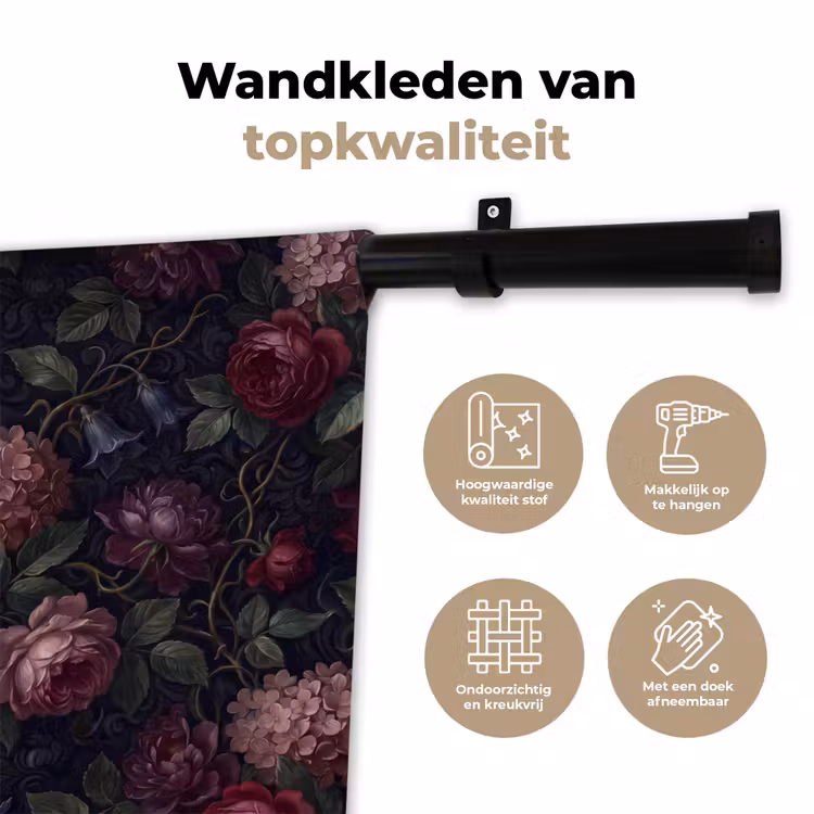 Wandkleed - Bloemen - Rood - Klassiek - Donker - Patroon — 3