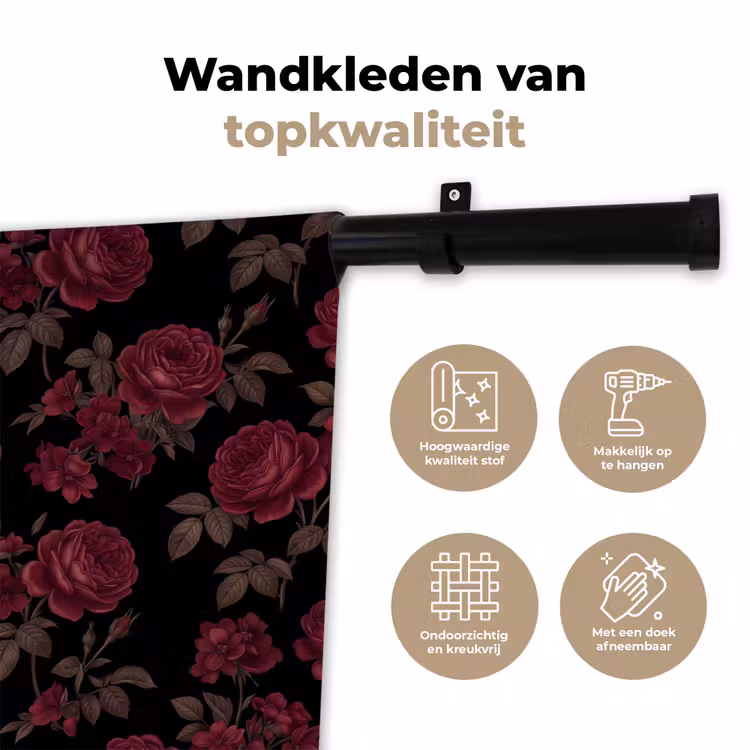 Wandkleed - Bloemen - Roos - Patroon - Klassiek - Rood — 3