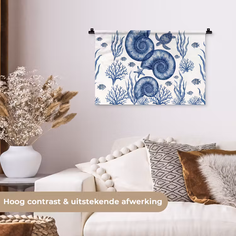 Wandkleed - Schelp - Spiraal - Zeeleven - Aquarel - Blauw — 4