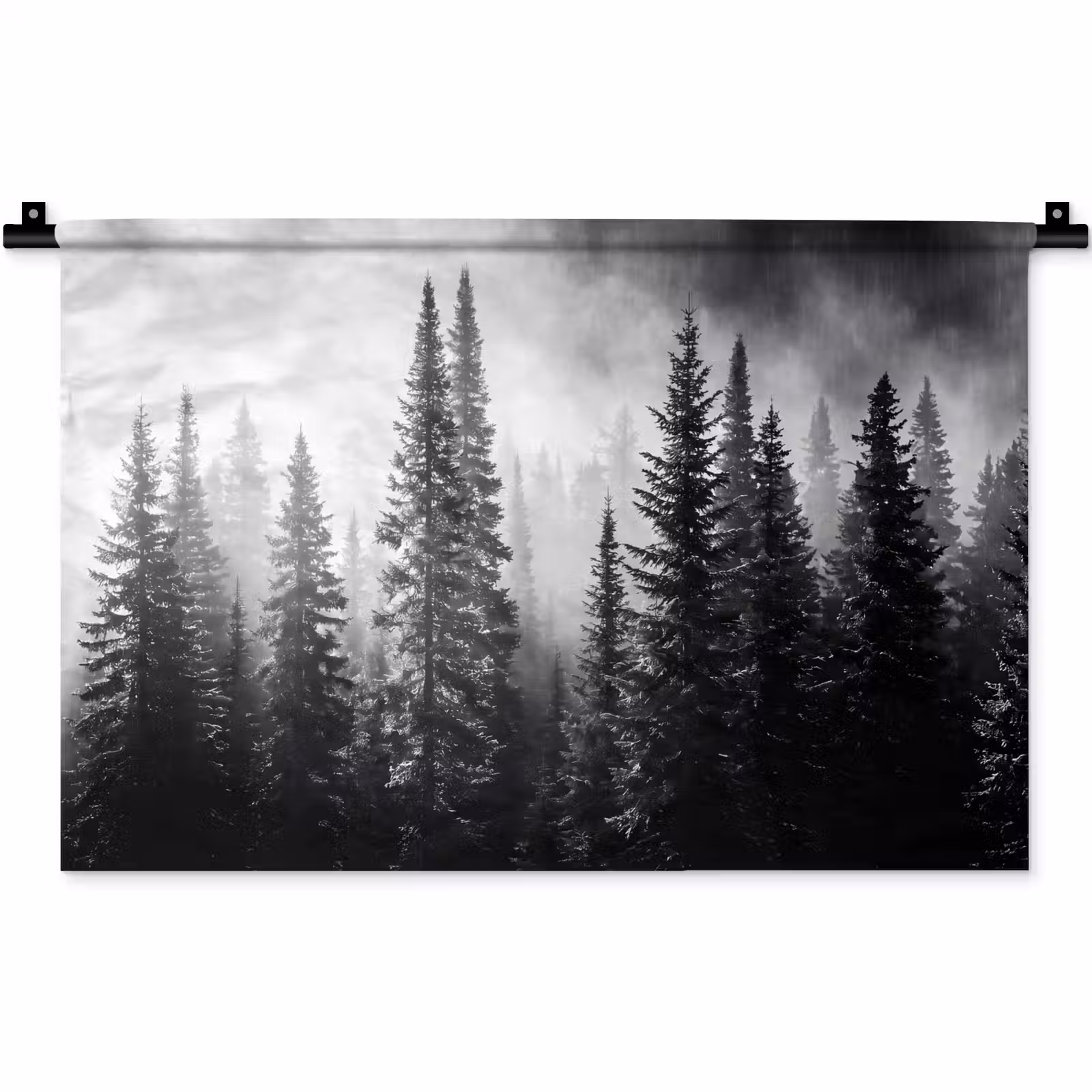 Wandkleed - Bos - Mist - Winter - Monochroom - Natuur — 1