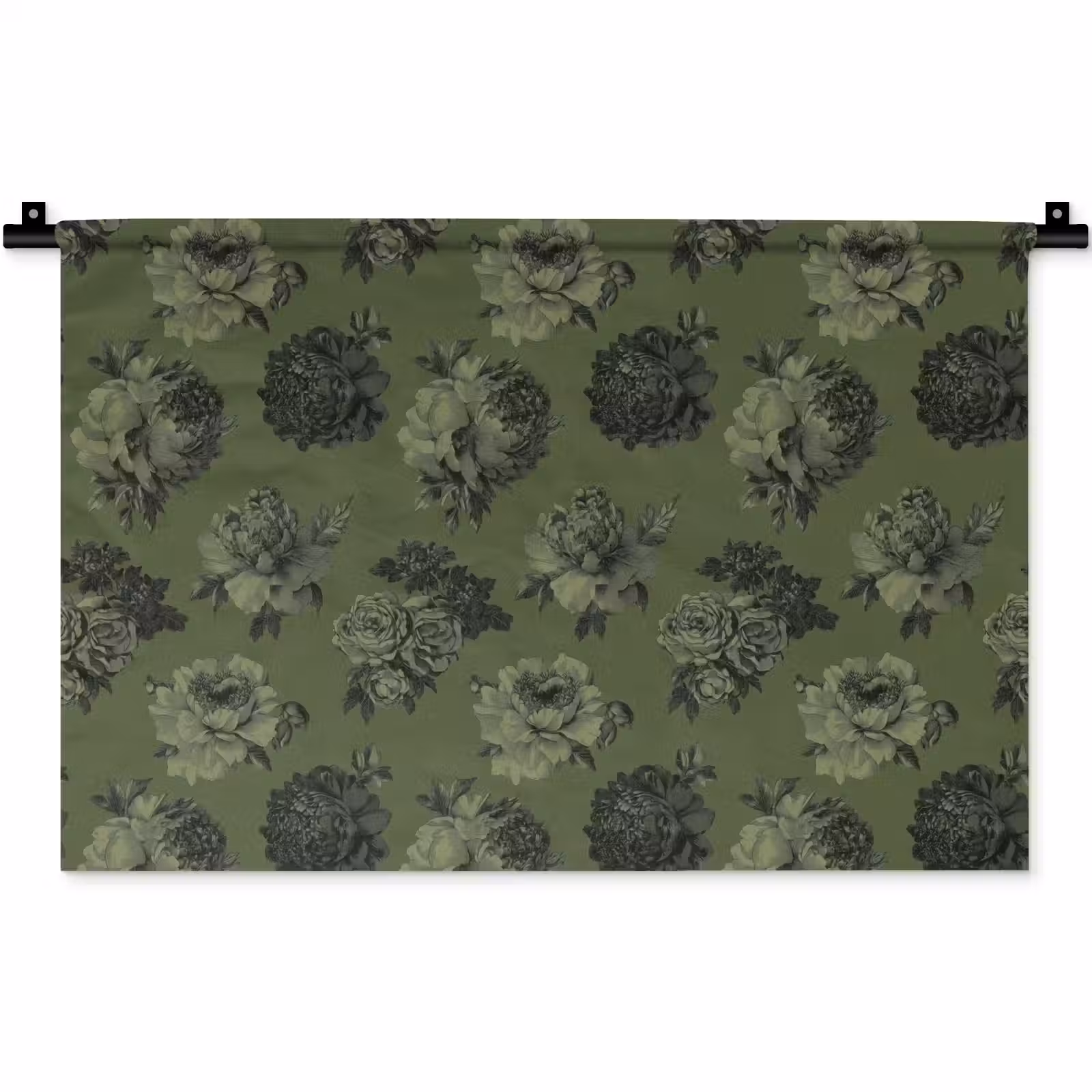 Wandkleed - Klassiek - botanisch - Olijfgroen - Bloemen — 1