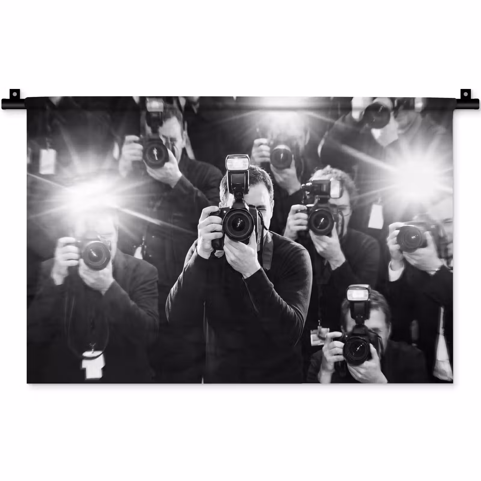 Wandkleed - Mensen - Camera - Flitslicht - Zwart-wit - Media — 1