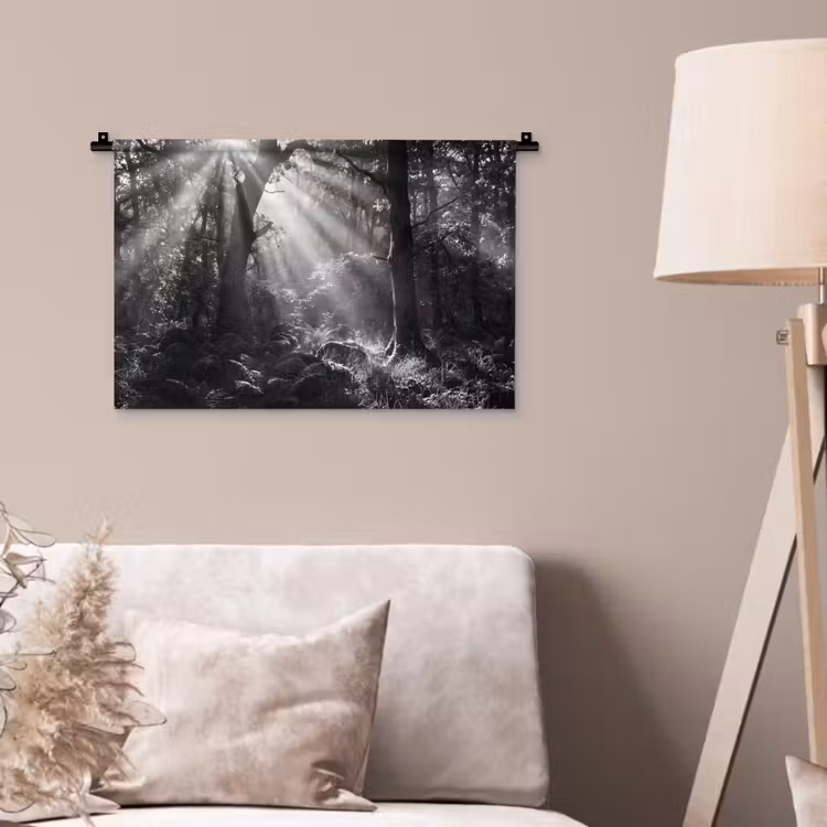 Wandkleed - Bos - Lichtstralen - Natuur - Zwart-wit — 2