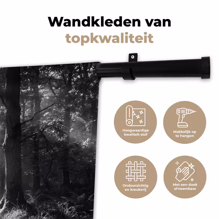 Wandkleed - Bos - Lichtstralen - Natuur - Zwart-wit — 3
