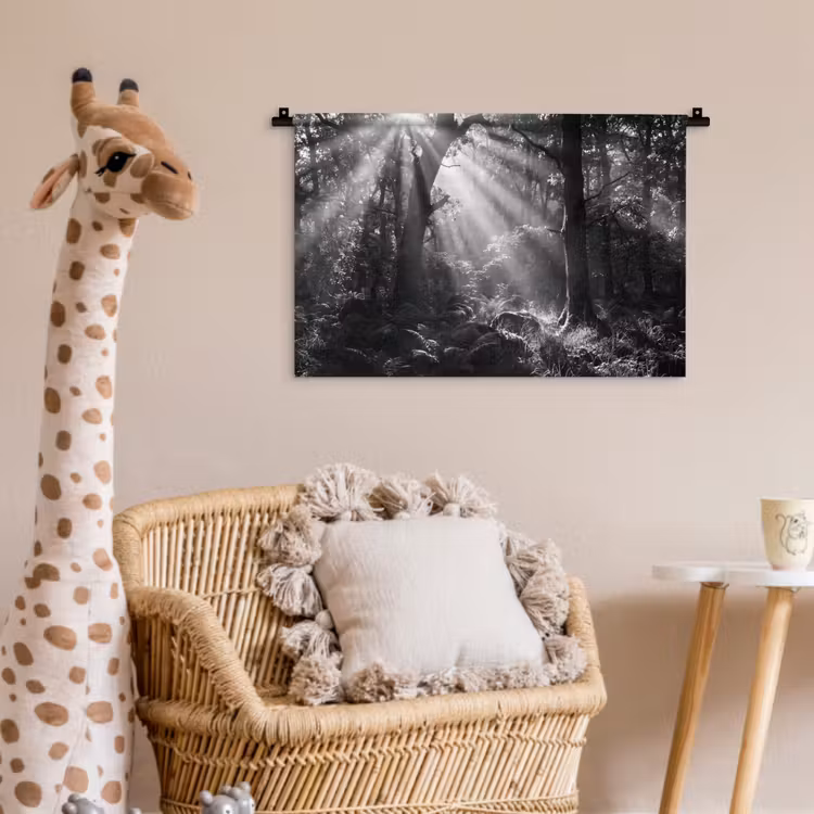 Wandkleed - Bos - Lichtstralen - Natuur - Zwart-wit — 5