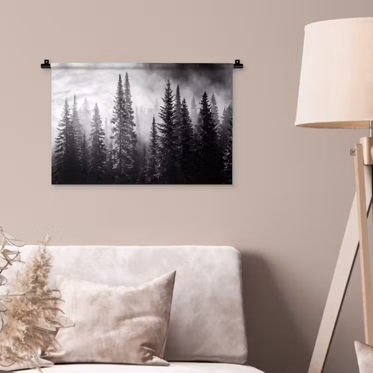 Wandkleed - Bos - Mist - Winter - Monochroom - Natuur — 2