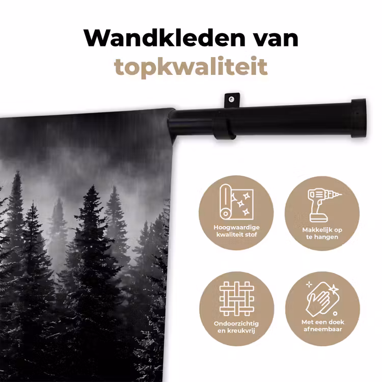 Wandkleed - Bos - Mist - Winter - Monochroom - Natuur — 3