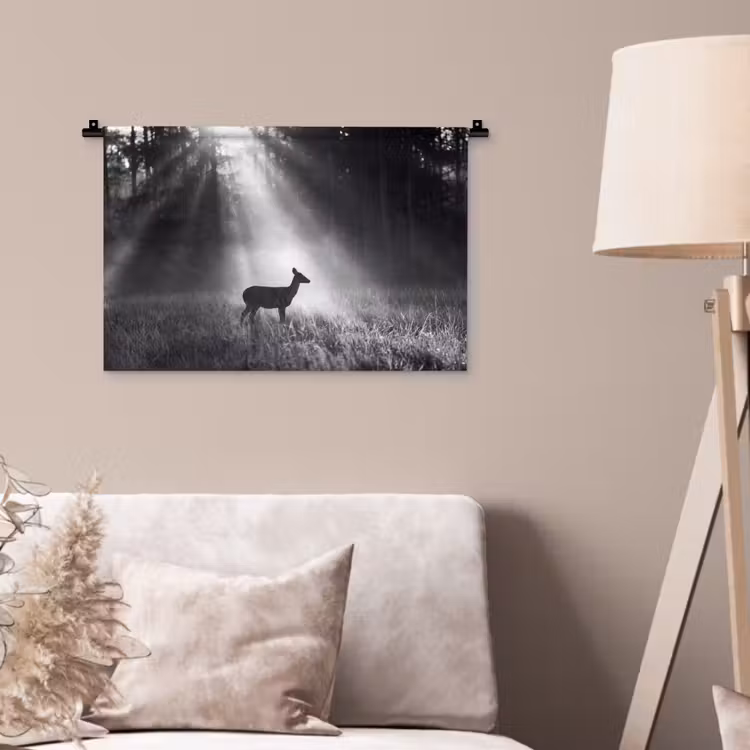 Wandkleed - Hert - Bos - Zonnestralen - Zwart-wit - Natuur — 2