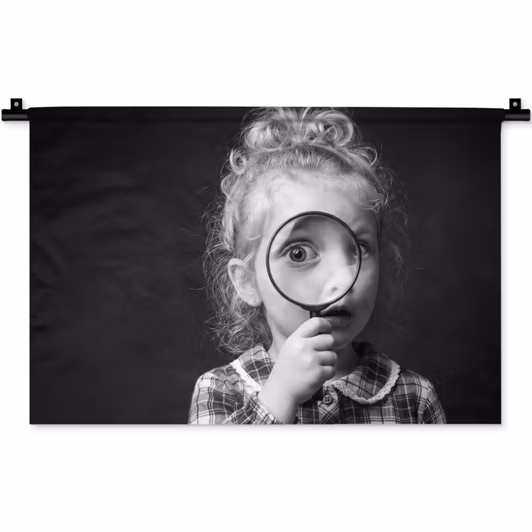 Wandkleed - Kind - Vergrootglas - Portret - Zwart-wit — 1