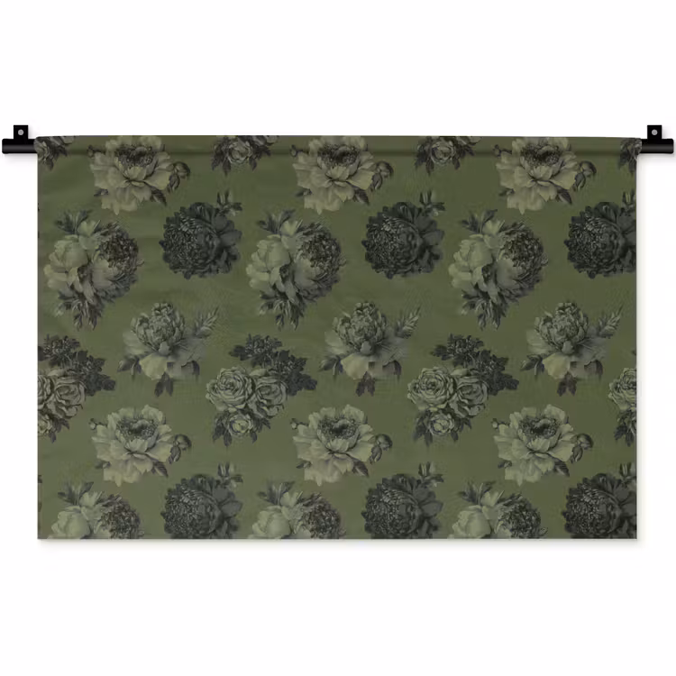 Wandkleed - Klassiek - botanisch - Olijfgroen - Bloemen — 1
