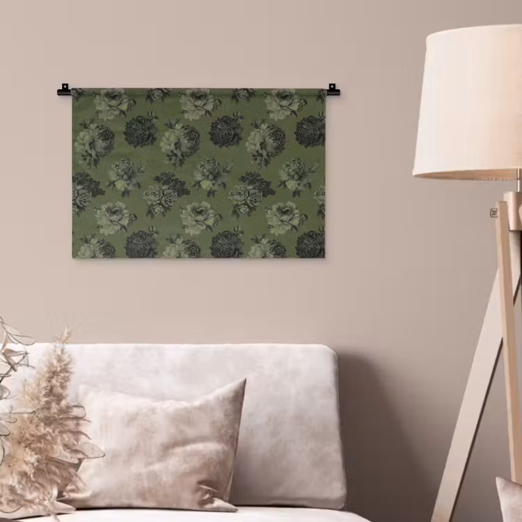 Wandkleed - Klassiek - botanisch - Olijfgroen - Bloemen — 2