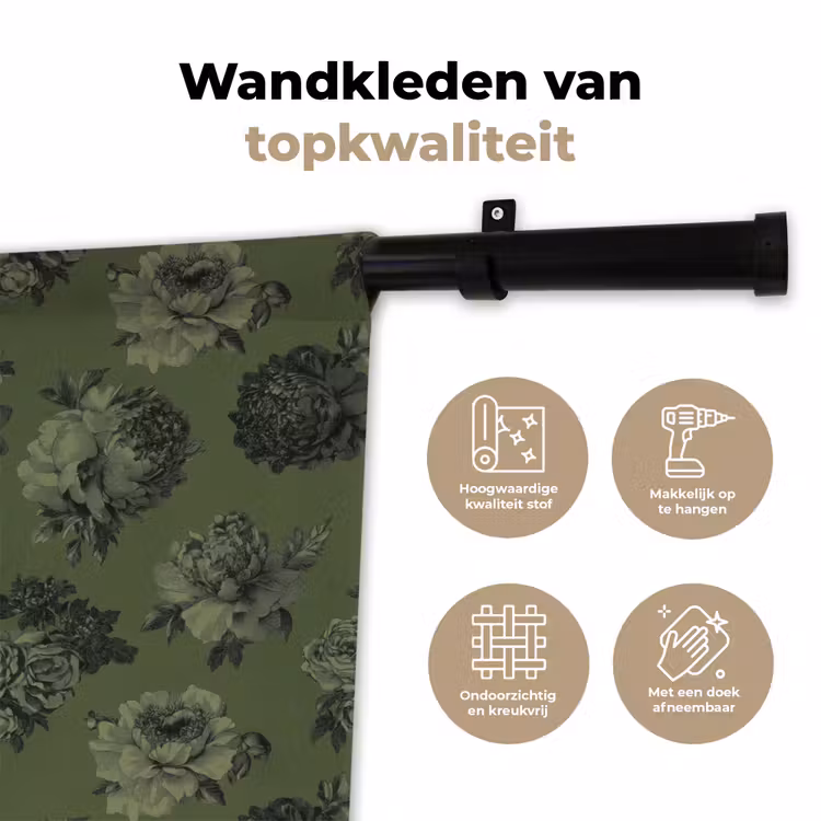 Wandkleed - Klassiek - botanisch - Olijfgroen - Bloemen — 3