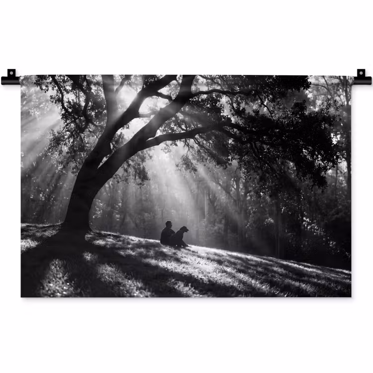 Wandkleed - Mens - Hond - Natuur - Zwart-wit - Silhouet — 1