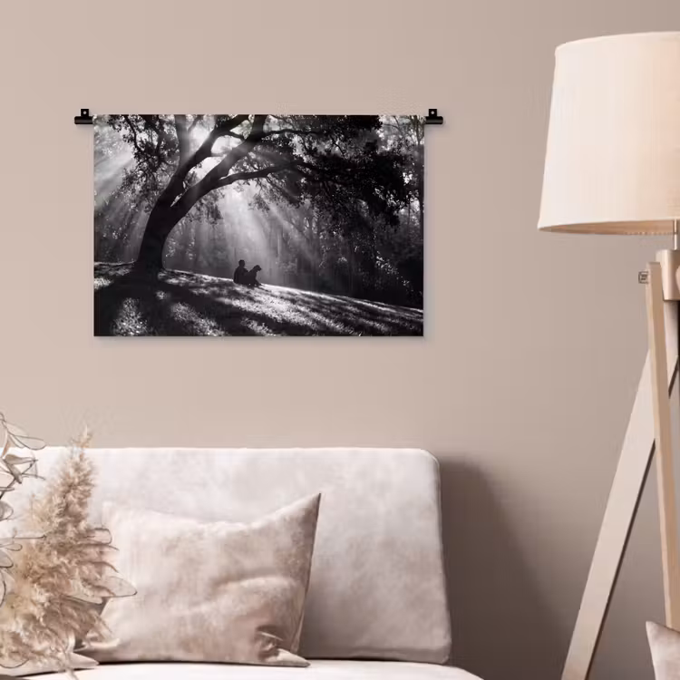Wandkleed - Mens - Hond - Natuur - Zwart-wit - Silhouet — 2