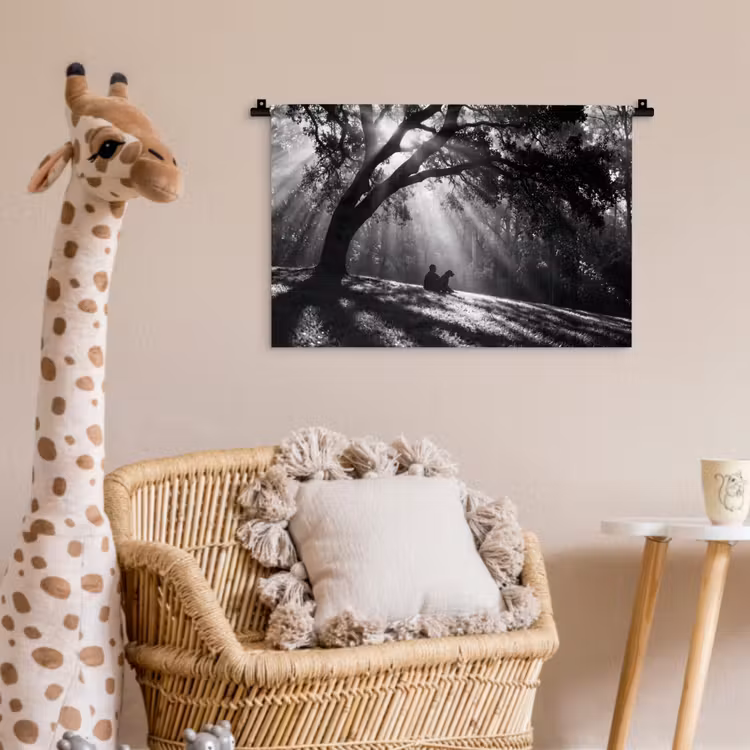 Wandkleed - Mens - Hond - Natuur - Zwart-wit - Silhouet — 5