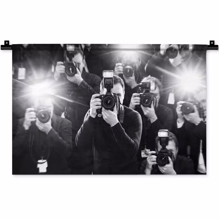 Wandkleed - Mensen - Camera - Flitslicht - Zwart-wit - Media — 1
