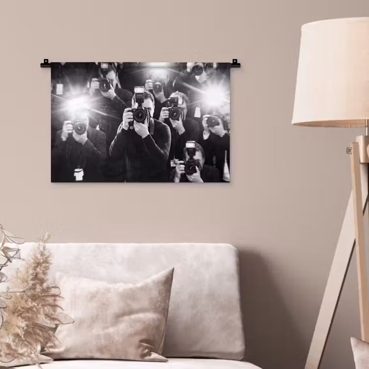 Wandkleed - Mensen - Camera - Flitslicht - Zwart-wit - Media — 2