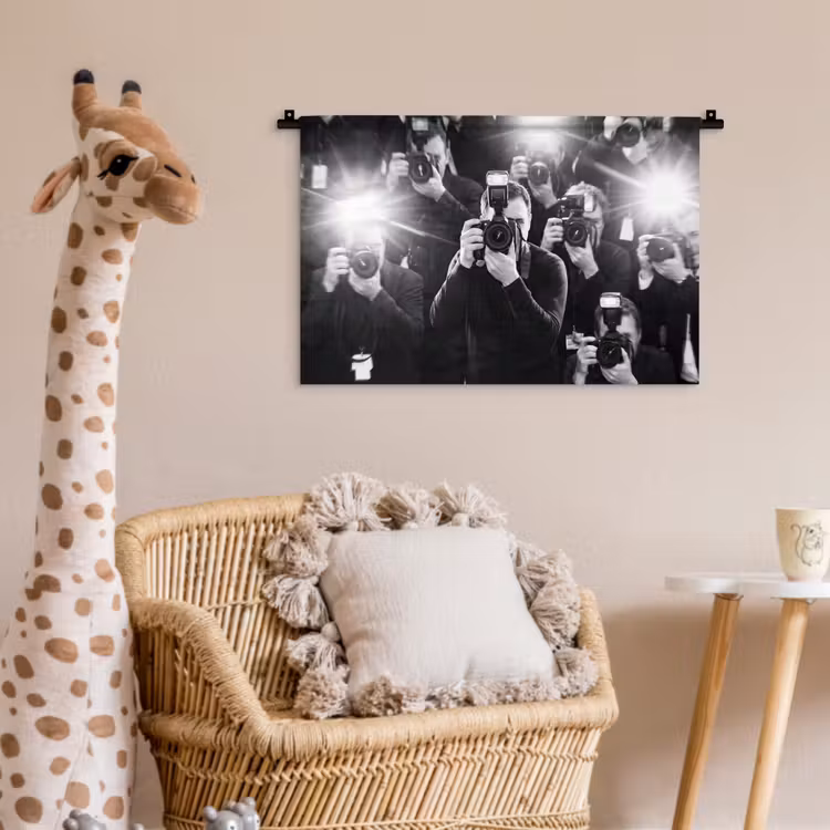 Wandkleed - Mensen - Camera - Flitslicht - Zwart-wit - Media — 5