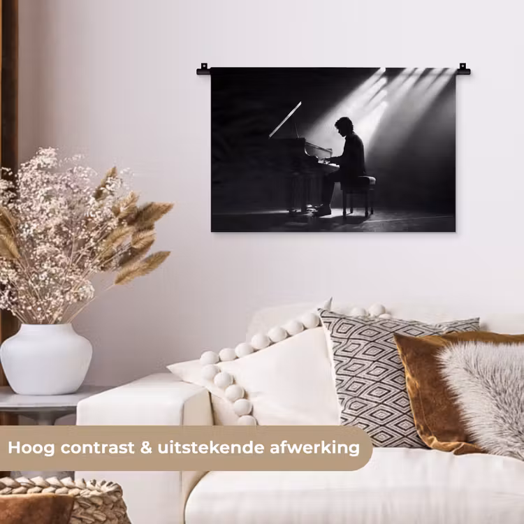 Wandkleed - Persoon - Piano - Muziek - Zwart-wit - Podium — 4