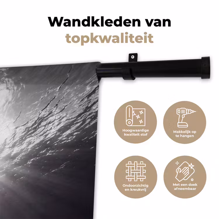 Wandkleed - Schildpad - Onderwater - Lichtstralen - Oceaan - Zwart-wit — 3