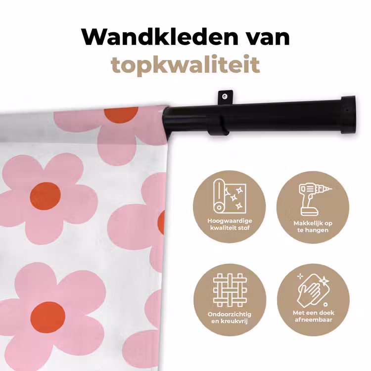 Wandkleed - Bloemen - Patroon - Modern - Roze - Wit — 3