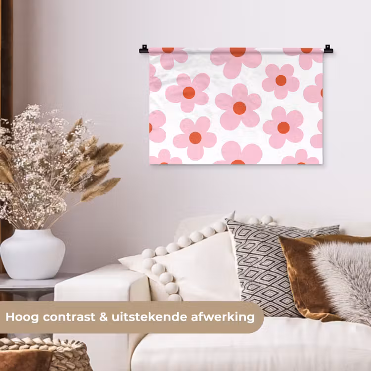 Wandkleed - Bloemen - Patroon - Modern - Roze - Wit — 4