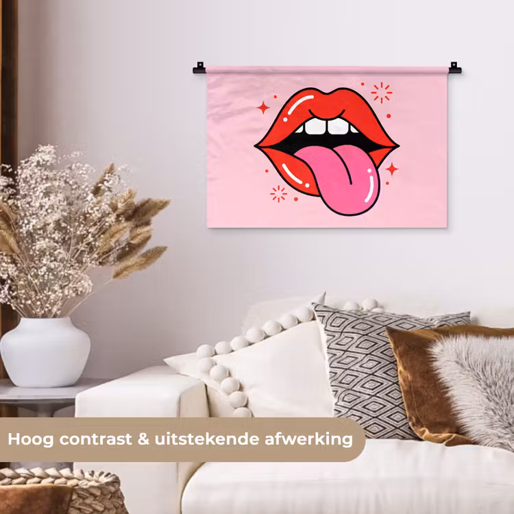 Wandkleed - Lippen - Tong - Pop-art - Kleurrijk - Roze — 4