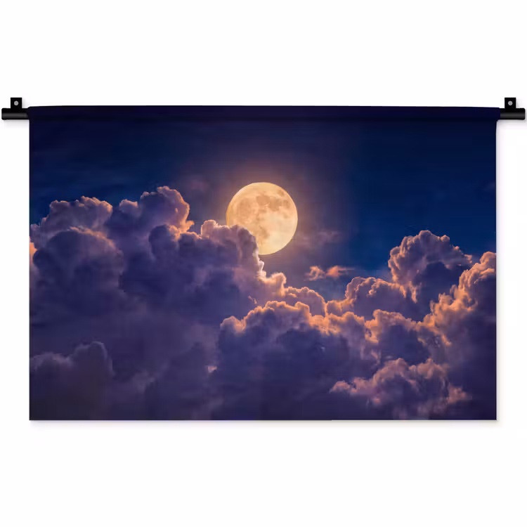 Wandkleed - Maan - Wolken - Nacht - Oranje — 1